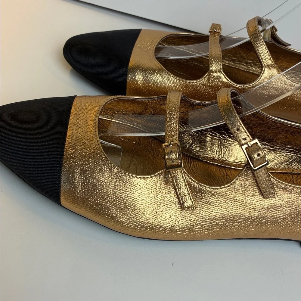 Jeffrey Campbell NEW Satine Double Strap Gold Metallic Mary Jane Flat Size 9.5